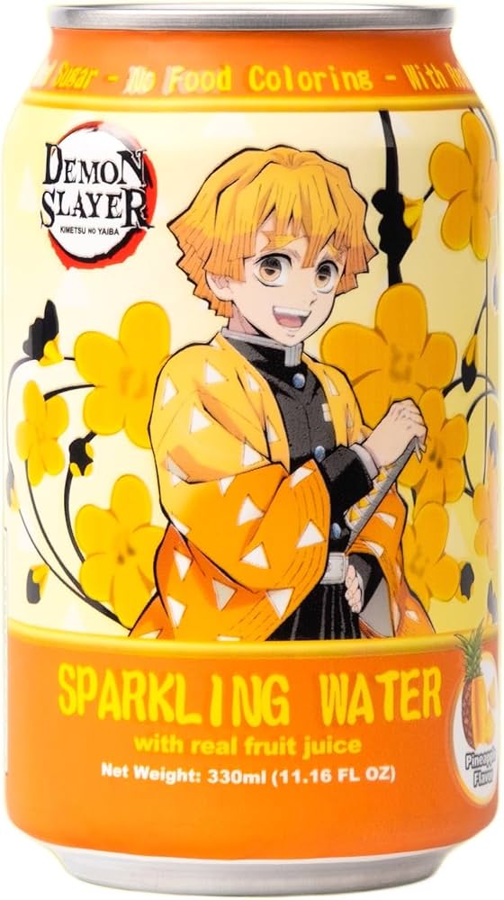 ANYYUMS Demon Slayer Pinapple Sparkling Water – 11.16 fl oz (330 ml) Can – – Zenitsu Agatsuma Collectible Anime Drink
