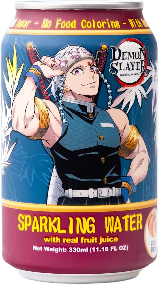 ANYYUMS Demon Slayer Peach Sparkling Water – 11.16 fl oz (330 ml) Can – – Tengen Uzui Collectible Anime Drink