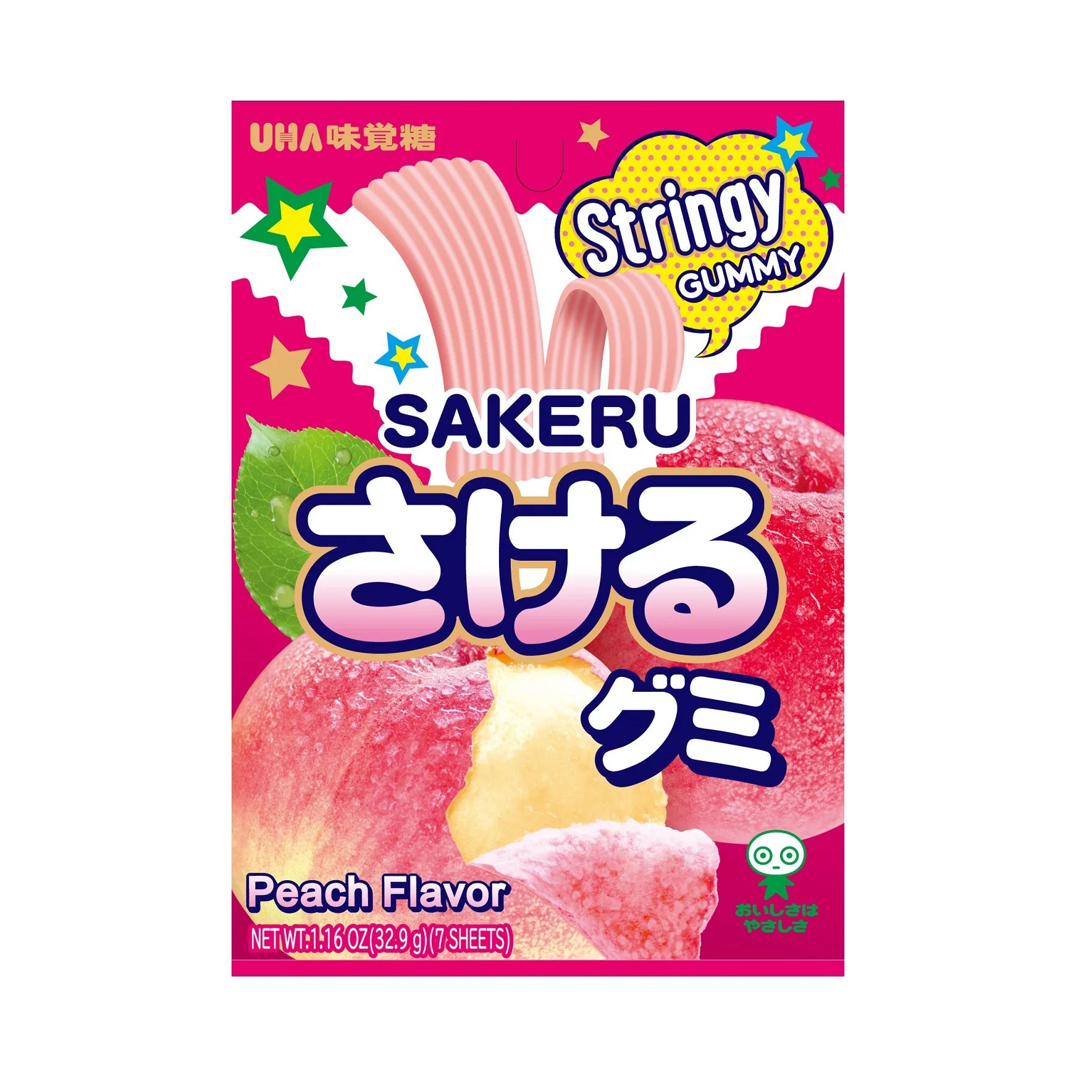 UHA Sakeru Stringy Gummy | Peach Flavor 16oz (32.9g) (7 Sheets)